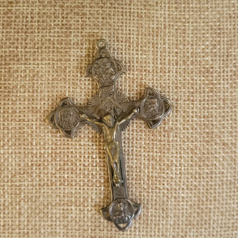 Vintage Gothic Mixed Metal Crucifix Cross Pendant Religious Charm 2 Inch